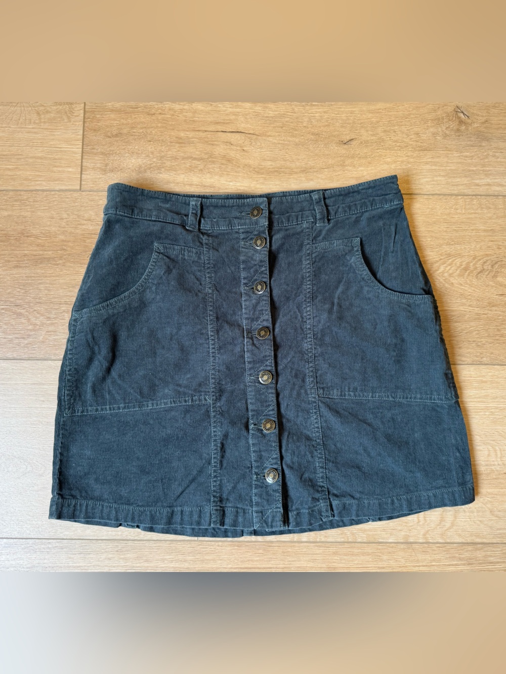 Aventura Olive Green Button-Front Corduroy Skirt, Organic Cotton